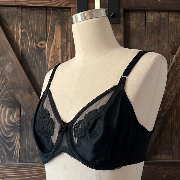 Vassarette Vintage  satin mesh Transparent black bra 36B - Picture 3 of 9